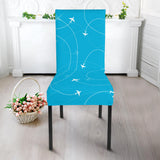 Airplane Destinations Blue Background Dining Chair Slipcover