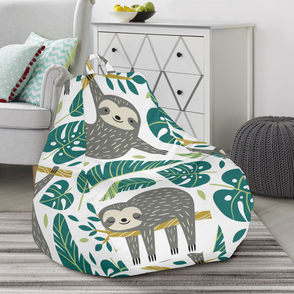 Cute Sloths Tropical Palm Leaves White Background Bean Bag Cover