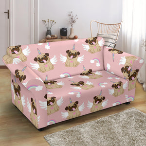 Cute Unicorn Pug Pattern Loveseat Couch Slipcover