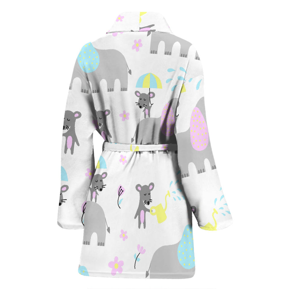 Cute Elephant Mouse Pattern Women'S Bathrobe