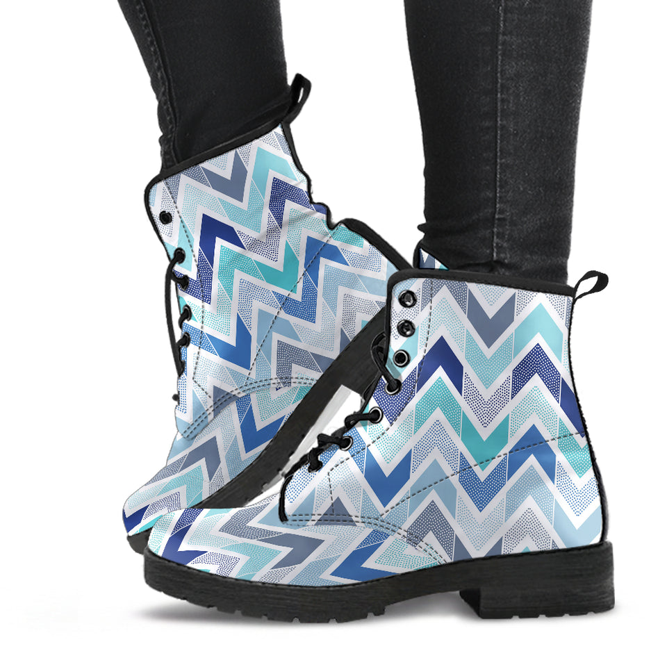 Zigzag  Chevron Blue Pattern Leather Boots