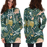 Dinosaurs Tropical Leaves Flower Pattern Women'S Hoodie Dress