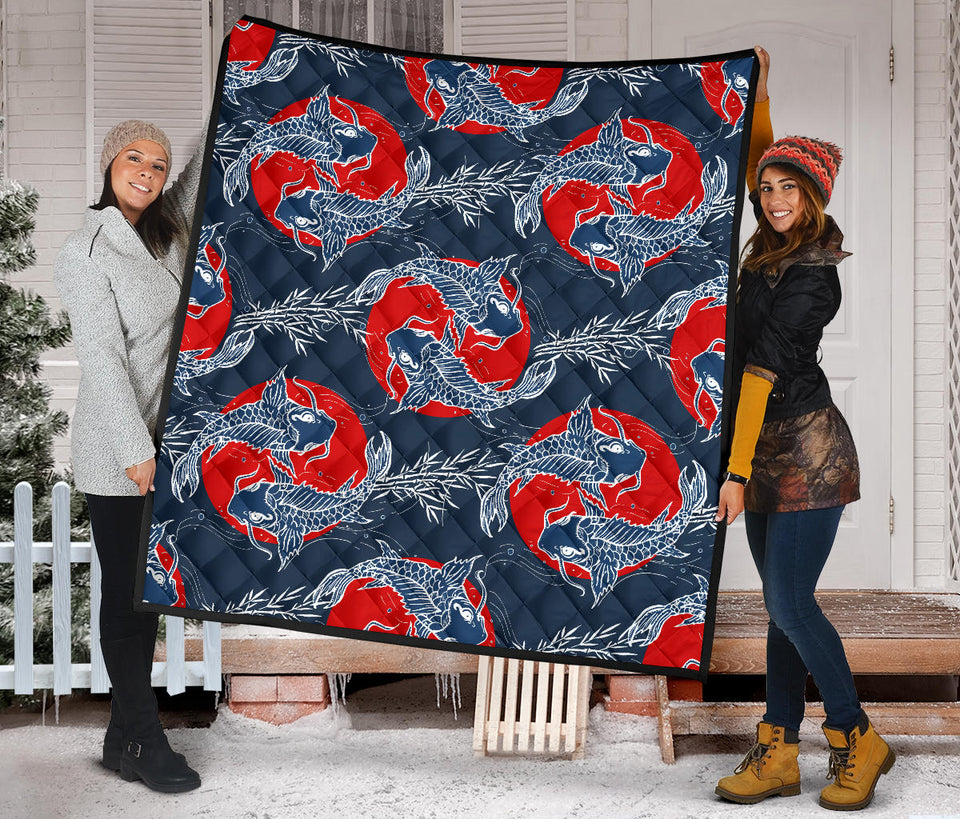 Koi Fish Carp Fishs Hand Drawn Japanese Art Premium Quilt