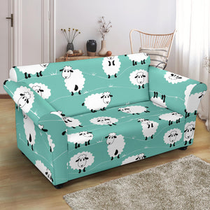 Cute Sheep Green Background Loveseat Couch Slipcover