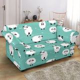 Cute Sheep Green Background Loveseat Couch Slipcover