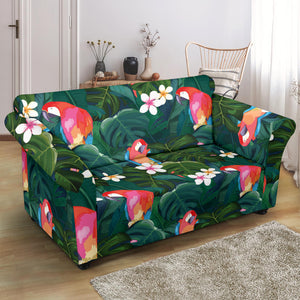 Parrot Palm Tree Leaves Flower Hibiscus Pattern Loveseat Couch Slipcover