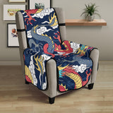 Blue red dragon cloud pattern Chair Cover Protector