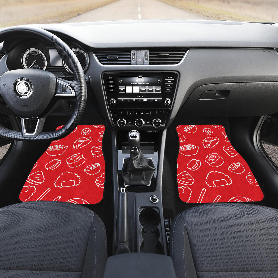 Sushi Pattern Red Background Front And Back Car Mats