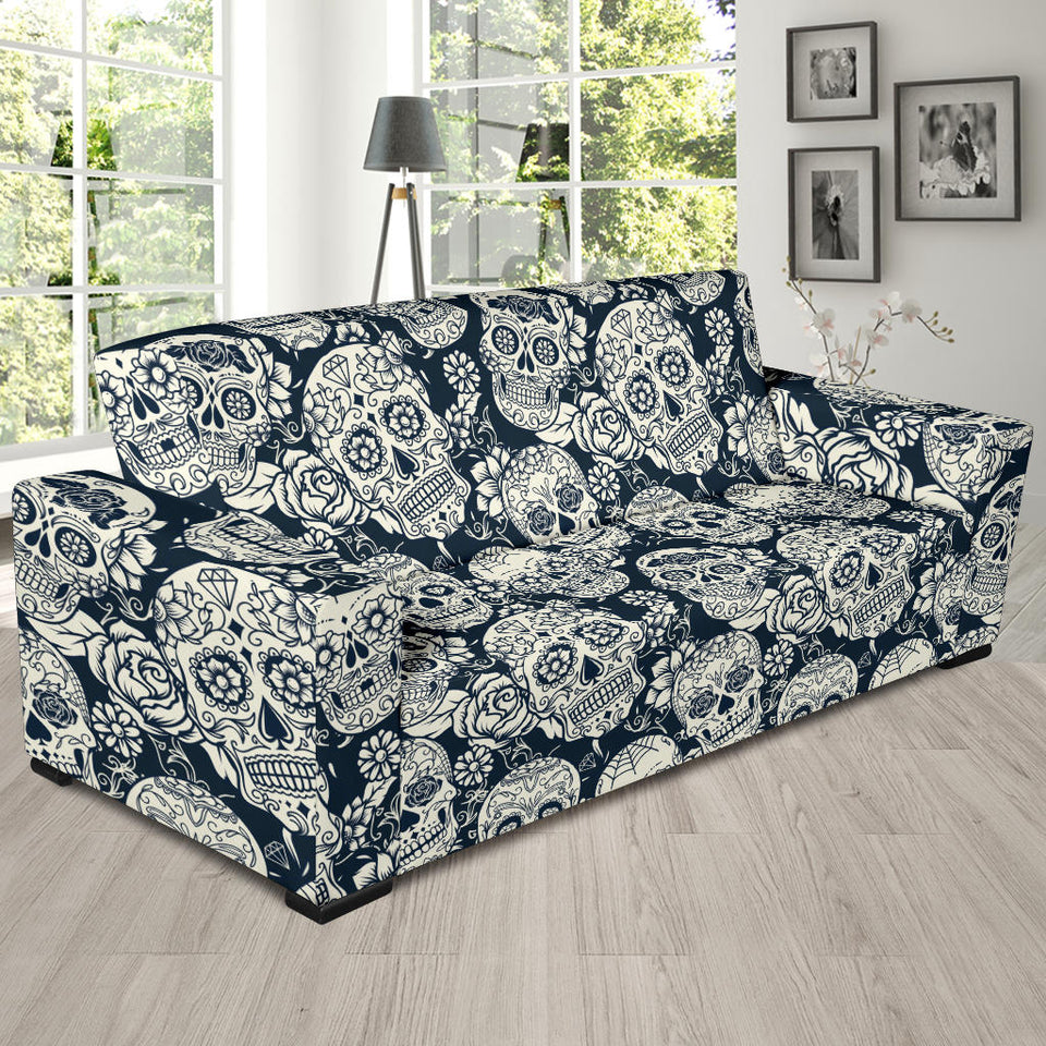 Sugar Skull Black White Pattern Sofa Slipcover