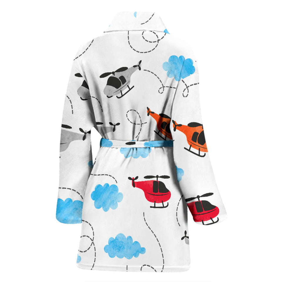 Watercolor Helicopter Cloud Pattern Women'S Bathrobe