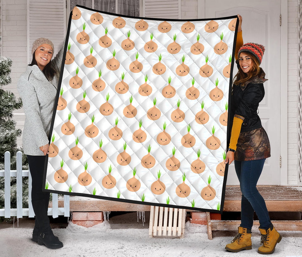 Cute Onions Smiling Faces Premium Quilt