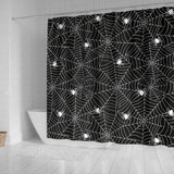 Spider Web Design Pattern Black Background White Cobweb Shower Curtain Fulfilled In US