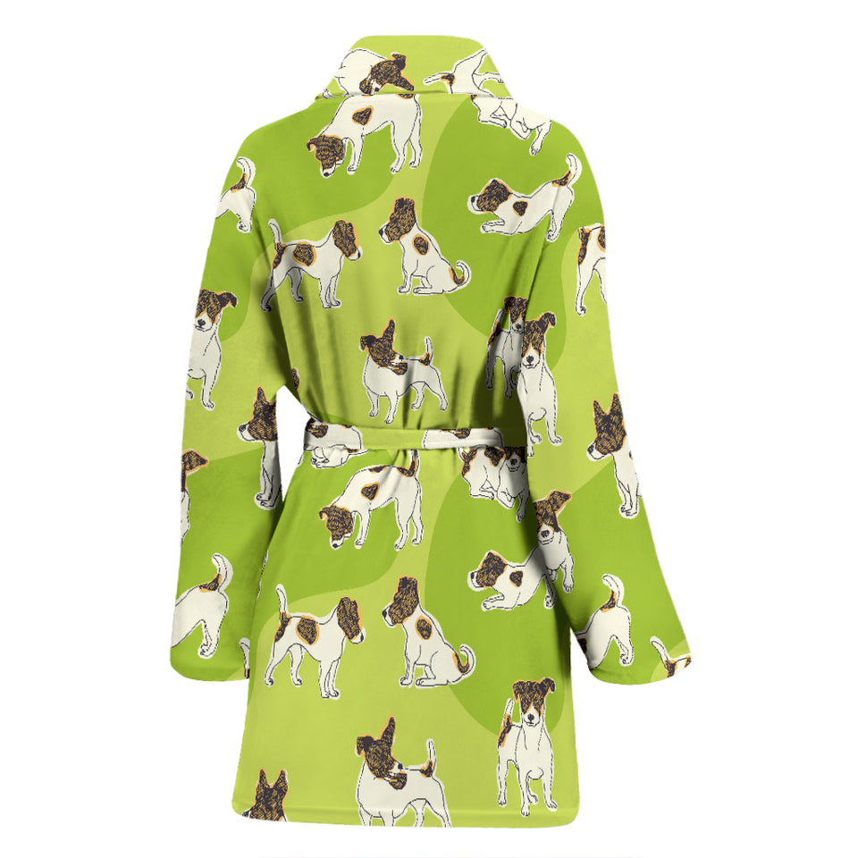 Jack Russel Pattern Print Design 01 Women's Bathrobe