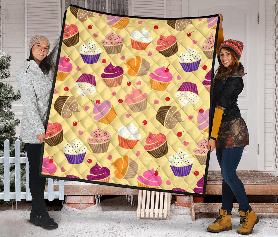 Cake Cupcake Heart Cherry Pattern Premium Quilt