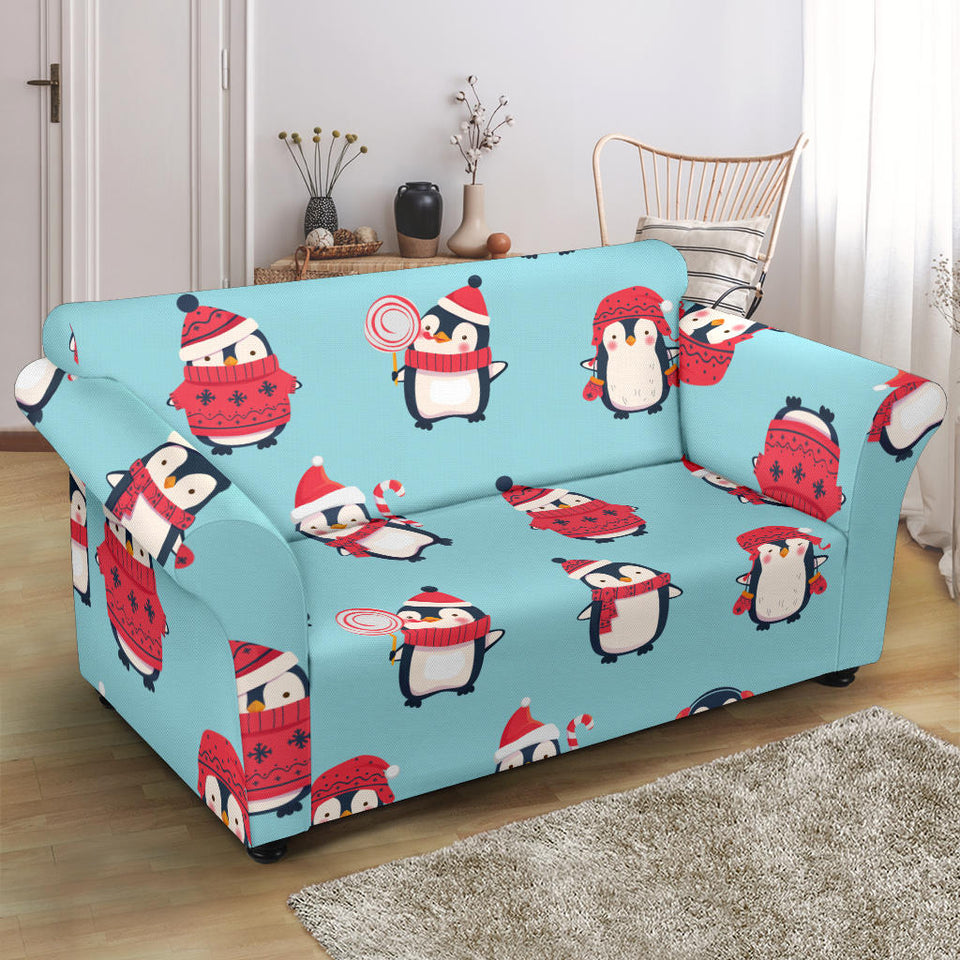 Cute Penguin Christmas  Design Pattern Loveseat Couch Slipcover