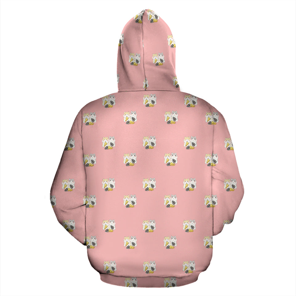 Cute Hamster Cheese Pattern Pink Background Zip Up Hoodie