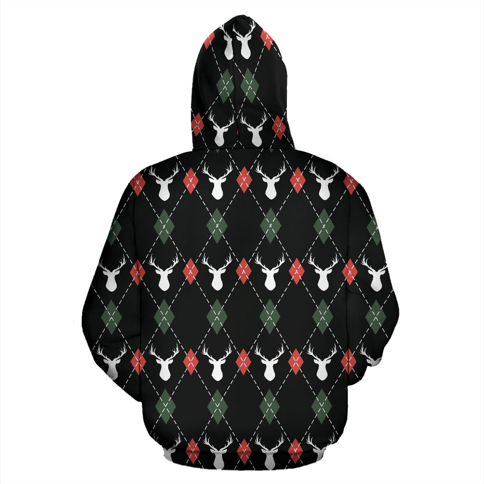 Deer Christmas New Year Pattern Argyle Zip Up Hoodie