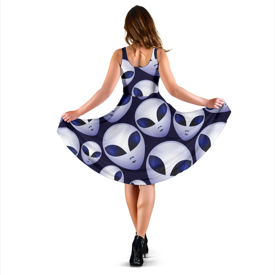 Alien Pattern Print Design 01 Sleeveless Midi Dress
