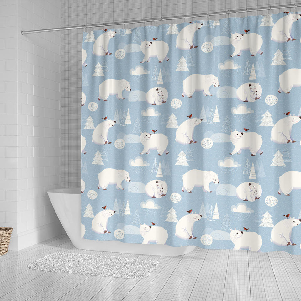 Cute Polar Bears Christmas Decoration Pattern Shower Curtain Fulfilled In US