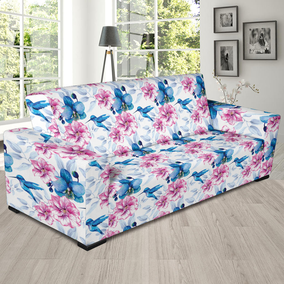 Hummingbird Pattern Print Design 02 Sofa Slipcover