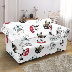 French Bulldog Cup Paw Pattern Loveseat Couch Slipcover