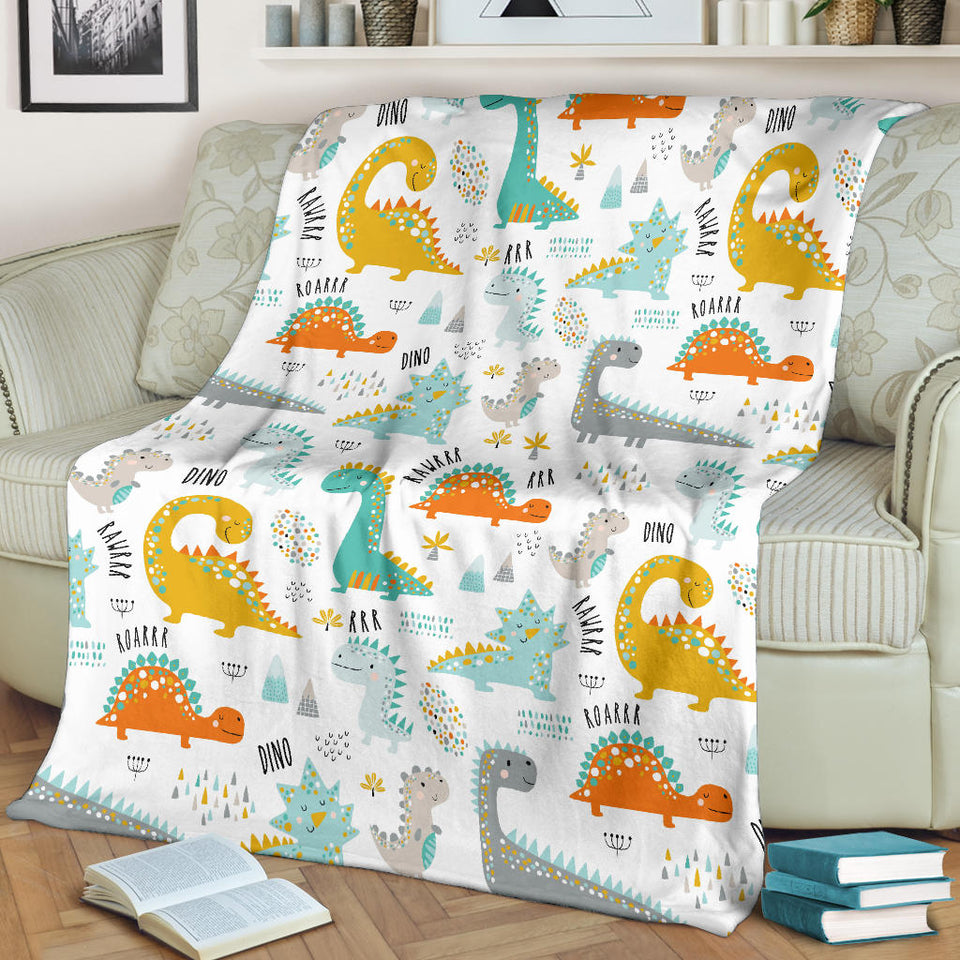 Cute Funny Kids Dinosaurs Pattern Premium Blanket