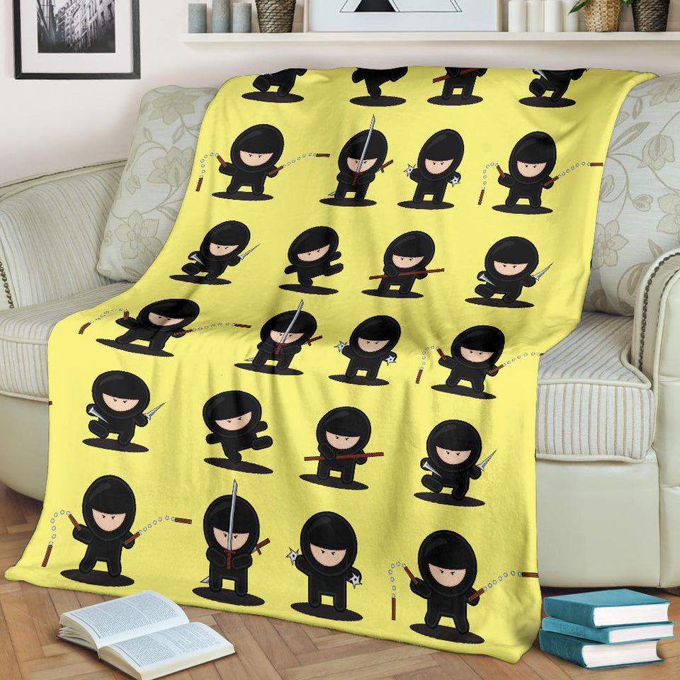 Cute Ninja Yellow Background Premium Blanket