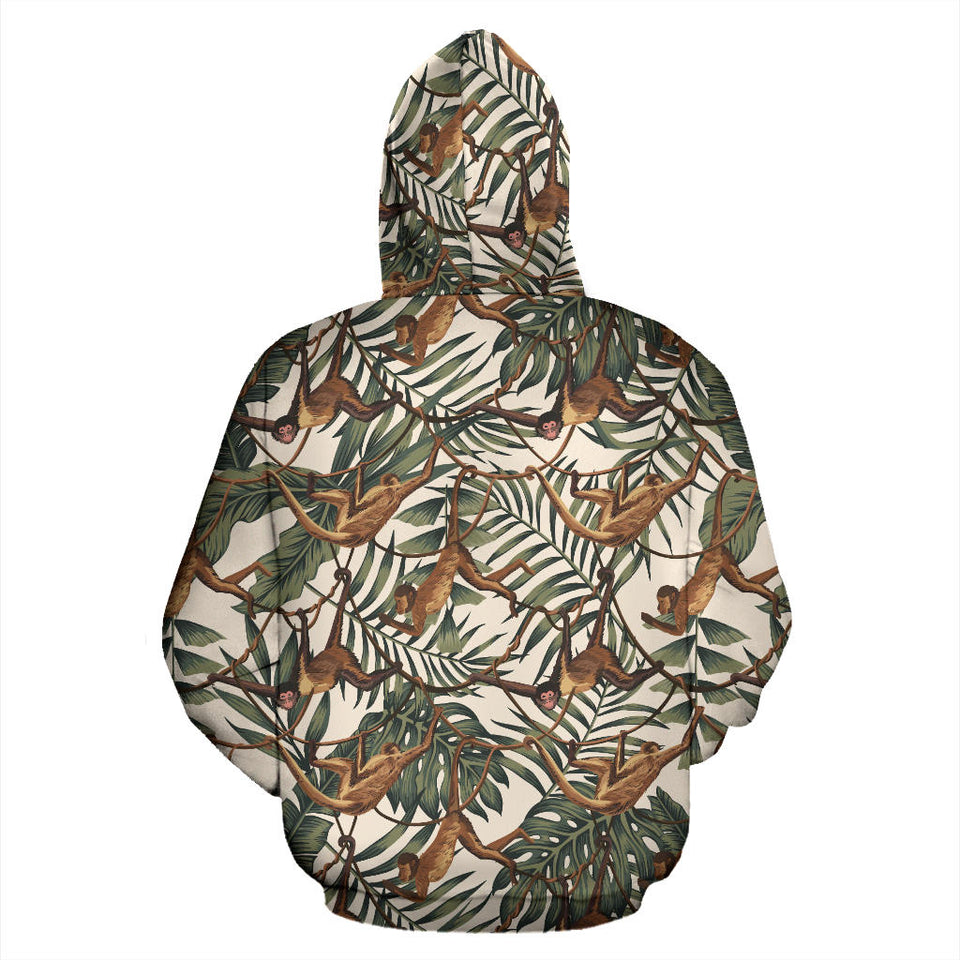 Monkey Tropical Leaves Background Men Women Pullover Hoodie