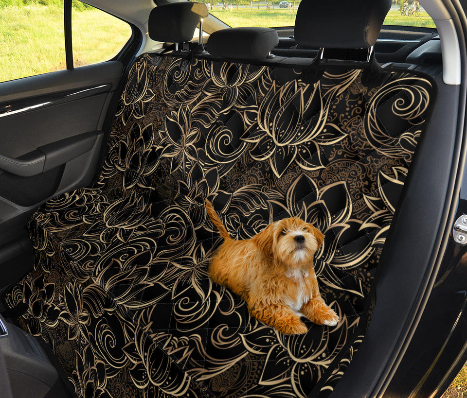 Luxurious Gold Lotus Waterlily Black Background Dog Car Seat Covers