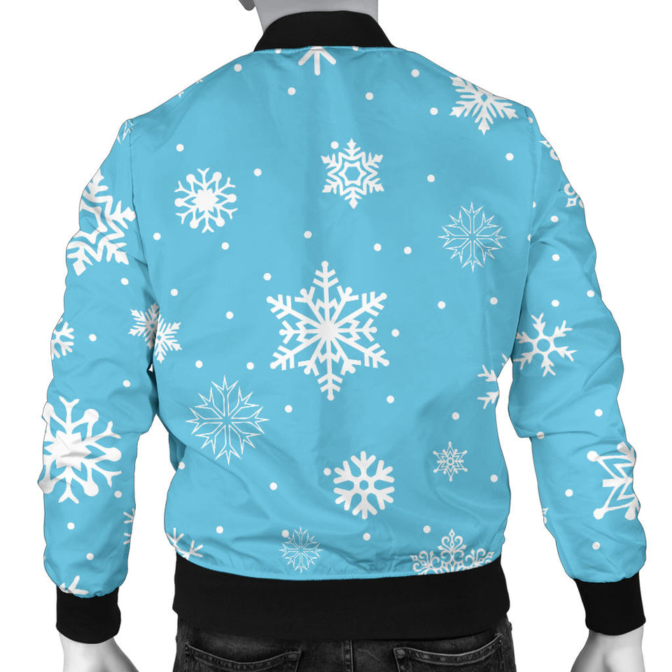 Snowflake Pattern Blue Background Men'S Bomber Jacket