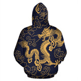 Gold Dragon Pattern Zip Up Hoodie