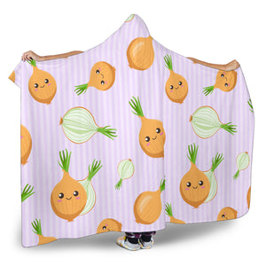 Cute Onions Smiling Faces Purple Background Hooded Blanket
