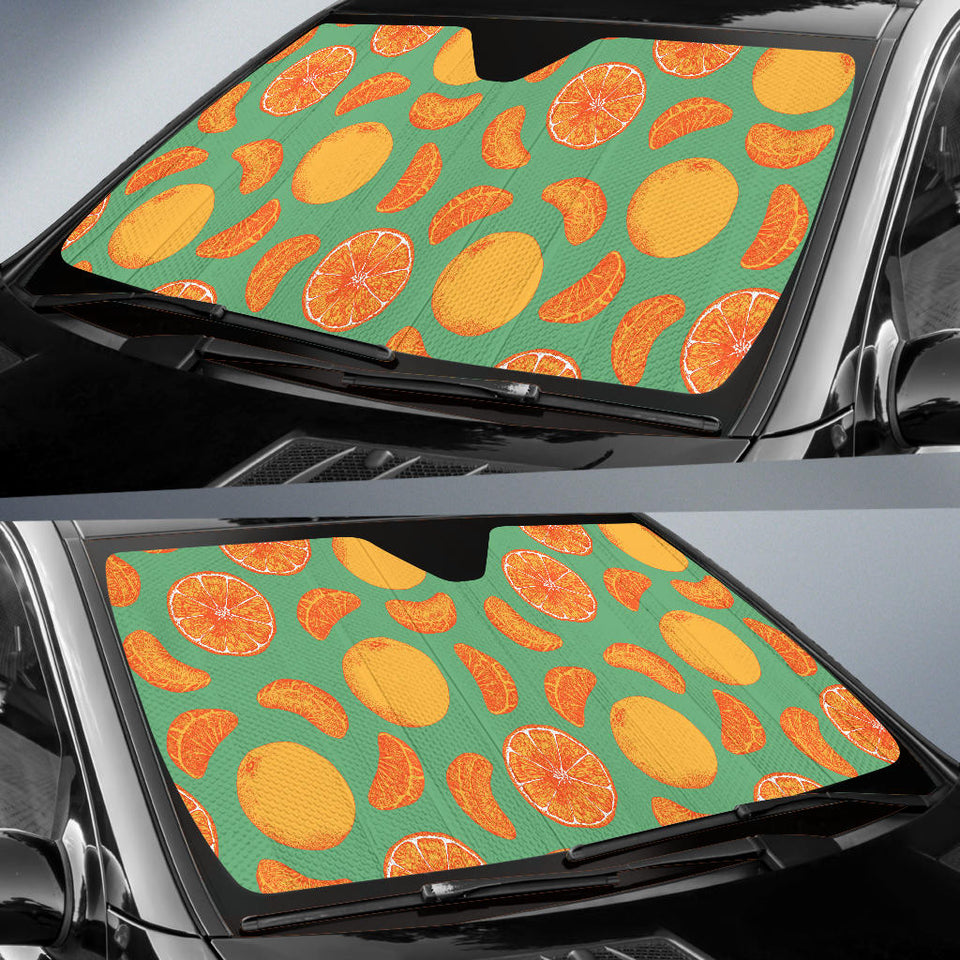 Orange Fruit Pattern Green Background Car Sun Shade