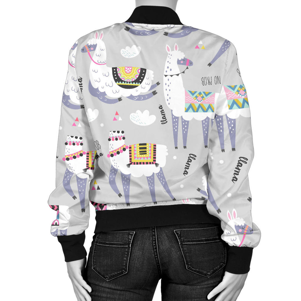 Cute Llama Alpaca Pattern Women'S Bomber Jacket