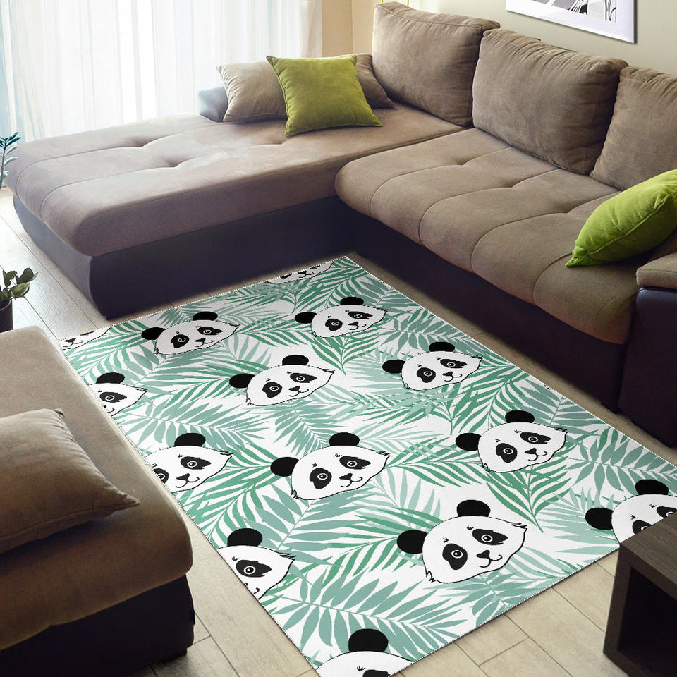 Panda Pattern Tropical Leaves Background Area Rug