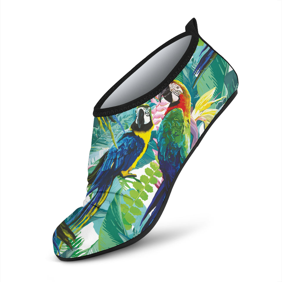 Colorful Parrot Exotic Flower Leaves Aqua Shoes