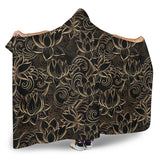 Luxurious Gold Lotus Waterlily Black Background Hooded Blanket