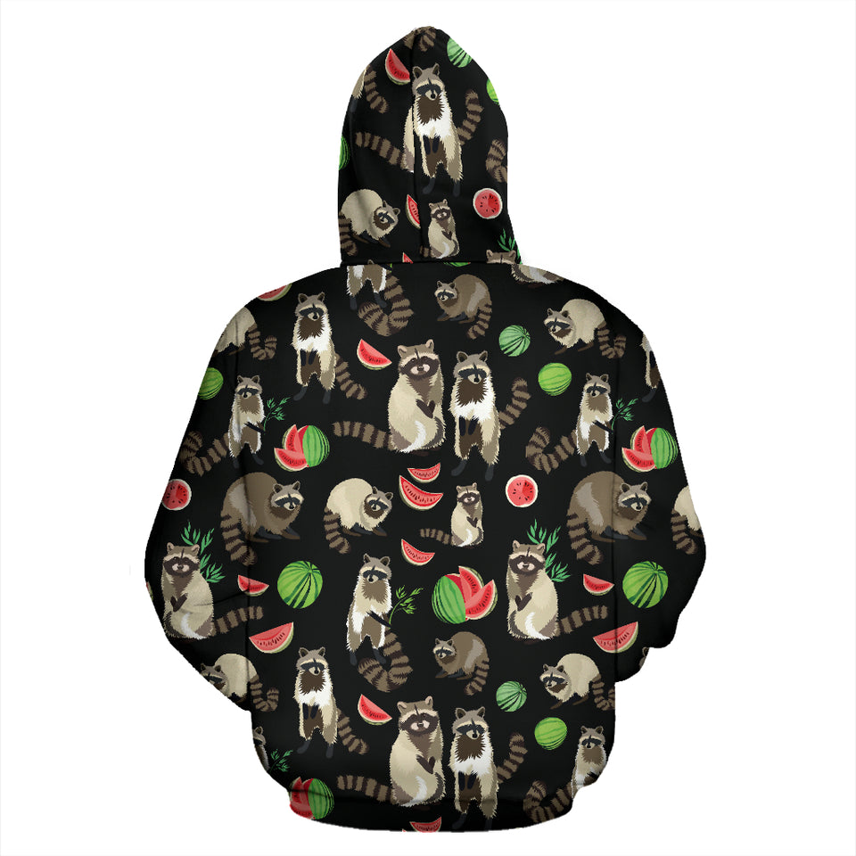 Raccoon Watermelon Pattern Zip Up Hoodie