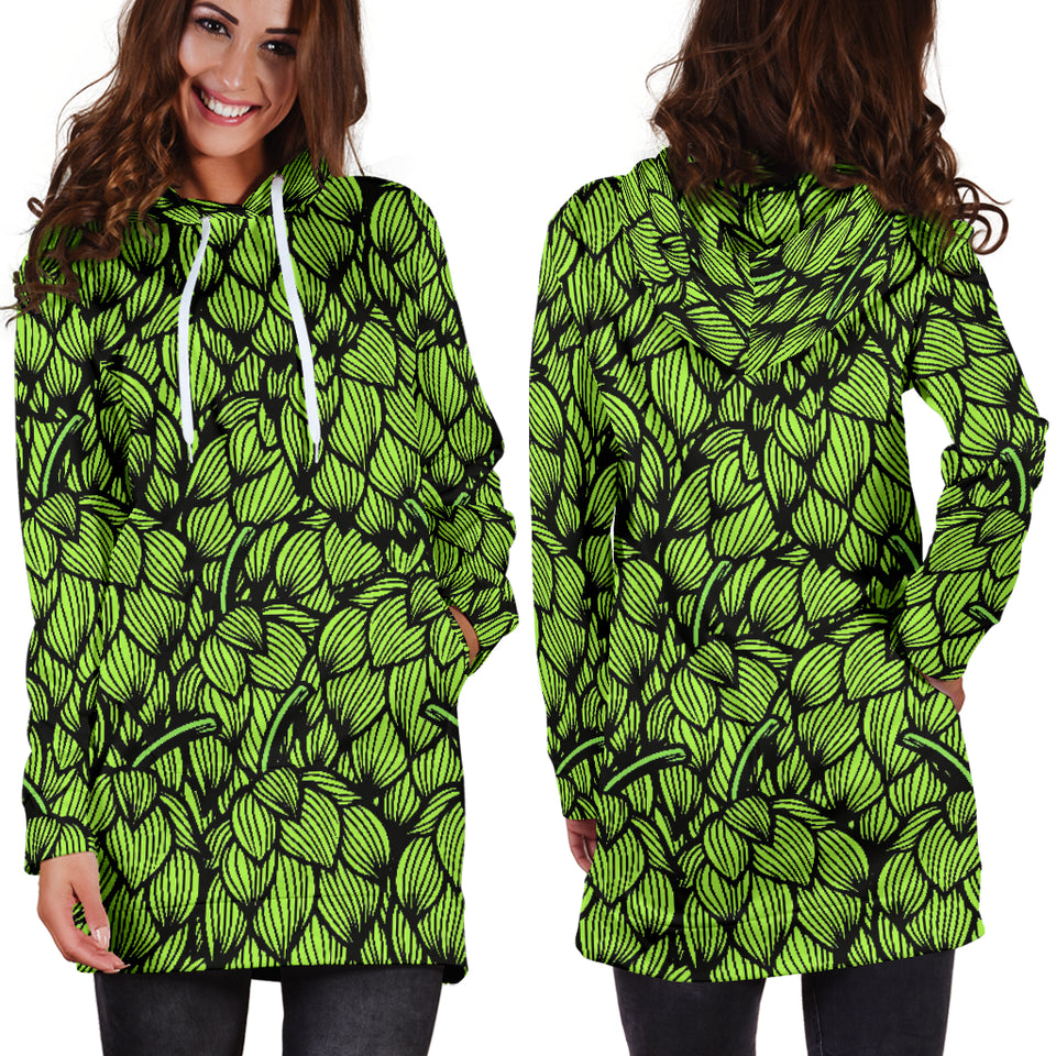 Green Hop Pattern Women'S Hoodie Dress
