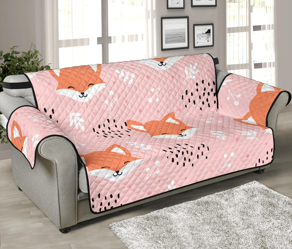 Cute fox pattern pink background Sofa Cover Protector