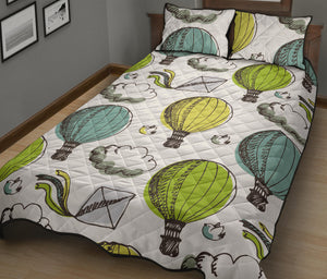 Hot Air Balloon Bird Cloud Pattern Quilt Bed Set