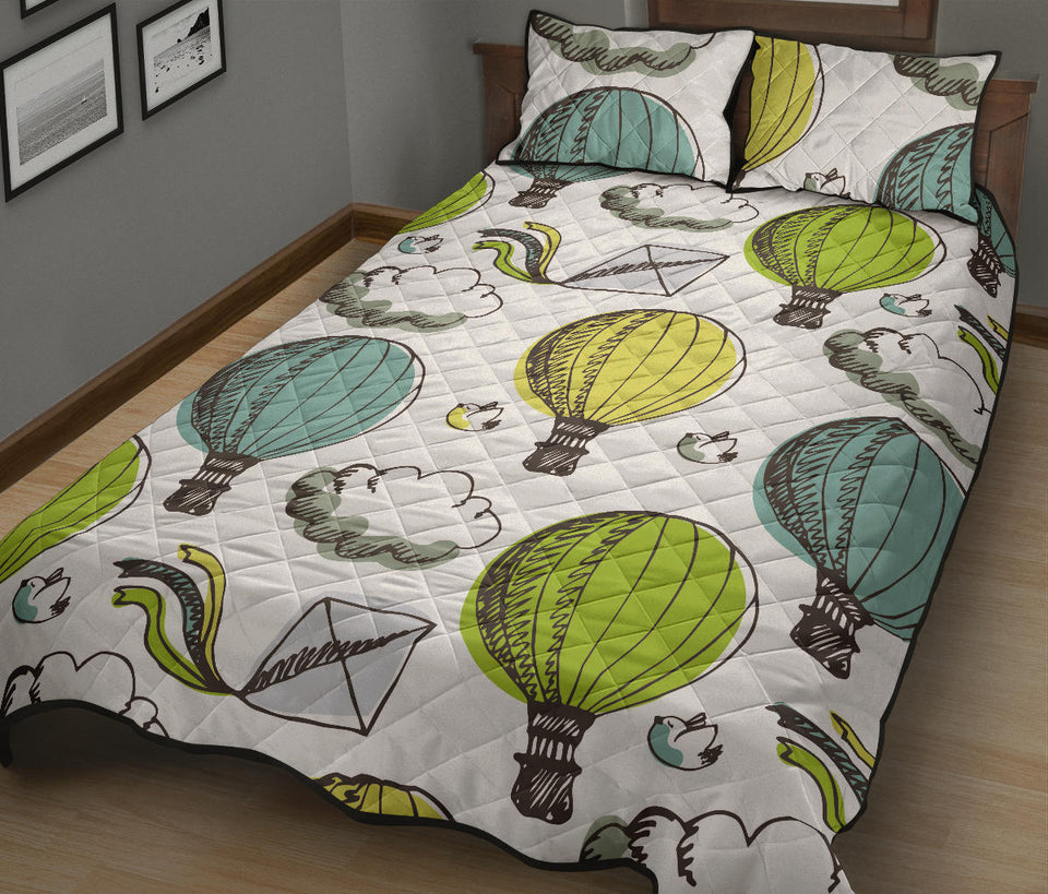 Hot Air Balloon Bird Cloud Pattern Quilt Bed Set