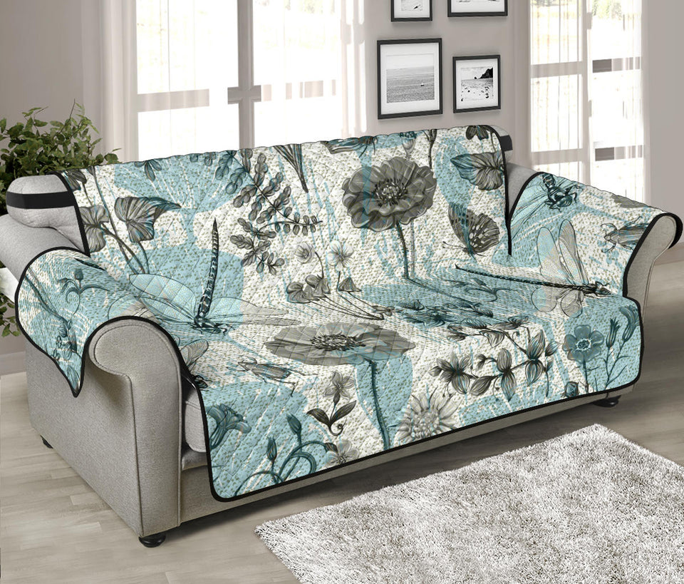 Dragonfly Butterfly Plants insect flower vintage style pattern Sofa Cover Protector