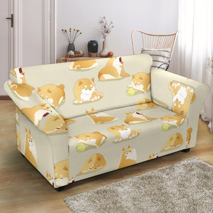 Cute Fat Shiba Inu Dog Pattern Loveseat Couch Slipcover