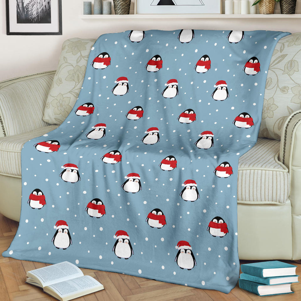 Cute Penguin Christmas Snow Pattern Premium Blanket