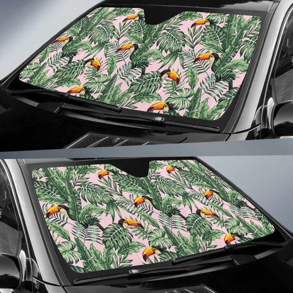 Toucan Tropical Green Jungle Palm Pattern Car Sun Shade