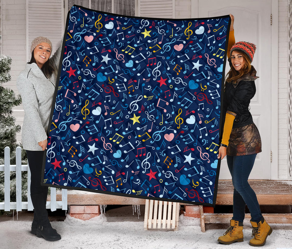 Music Notes Pattern Print Design 03 Premium Quilt