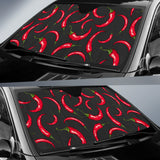 Chili Peppers Pattern Black Background Car Sun Shade