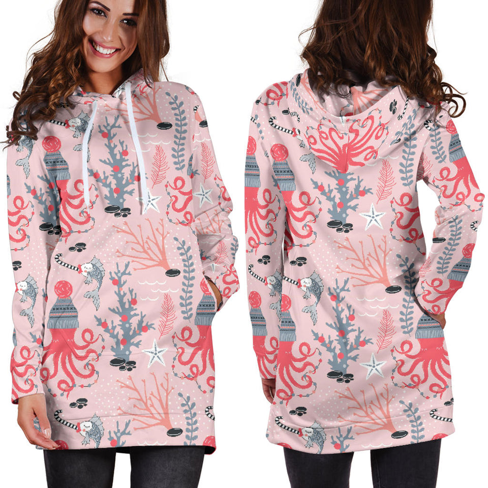 Octopus Winter Hat Garland Fish Candy Seaweed Coral Starfish Women'S Hoodie Dress