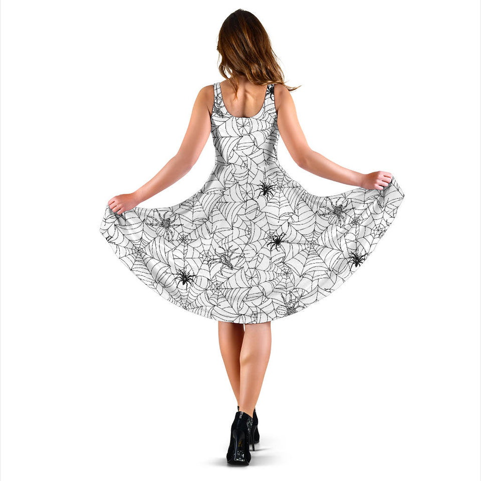 Spider Web Cobweb Pattern Sleeveless Midi Dress